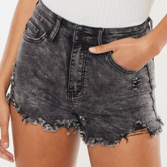KanCan High Rise Stone Wash Denim Shorts